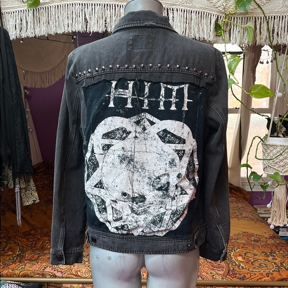 HIM His Infernal Majesty DIY goth studded back patch denim jacket